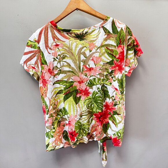 J.Jill Love Linen XS Petite Tropical Floral Print Blouse 100% Linen Tie-Front Sh - Picture 4 of 4
